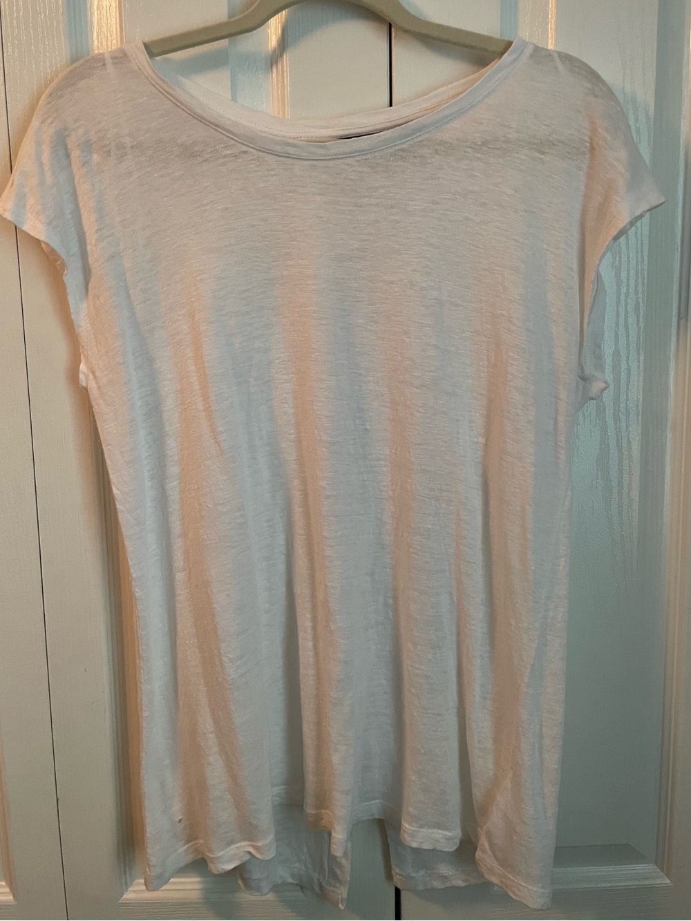 Tahari White Short Sleeve Women's Button Back Linen Tunic Tee